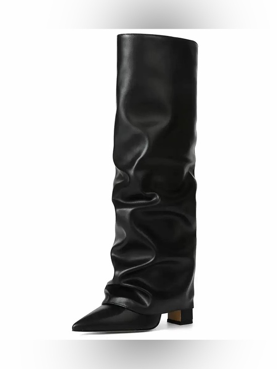 Shoes - Women's Black Slouch Over-the-Knee Pointed Toe Boots